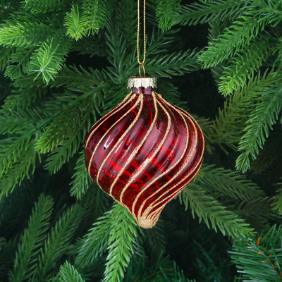 Изображение товара Ёлочная игрушка Yancheng Shiny красная с золотистым узором 8х8х9 см