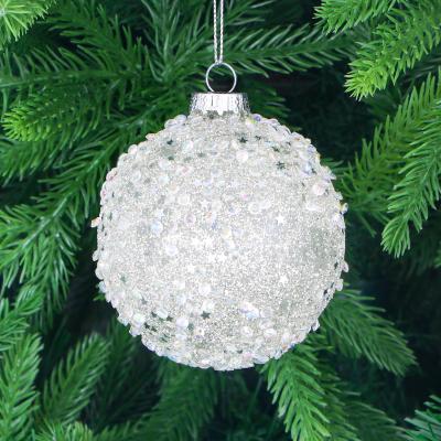 Изображение товара Игрушка елочная Yancheng Shiny серебристая с блёстками 8 см