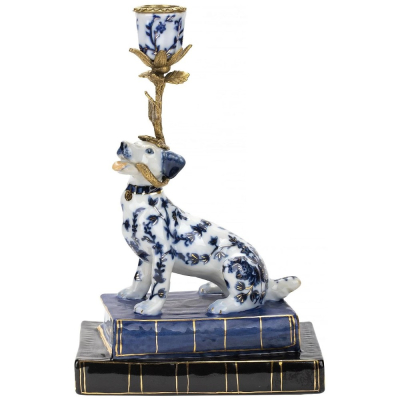 Изображение товара Подсвечник Glasar собачка смотрит влево 17х11х26 см синего цвета