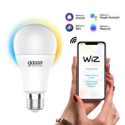 Изображение товара Умная Wi-Fi лампочка Gauss Smart Home А60 8,5W с диммированием и изменением температуры Изображение товара Умная Wi-Fi лампочка Gauss Smart Home А60 8,5W с диммированием и изменением температуры