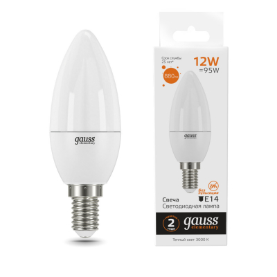 Изображение товара Лампа Gauss LED Elementary Свеча 12W 880lm E14 3000K 1/10/100