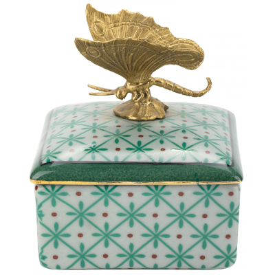 Изображение товара Геленая шкатулка Glasar с бабочкой 10х10х10 см из фарфора и бронзы