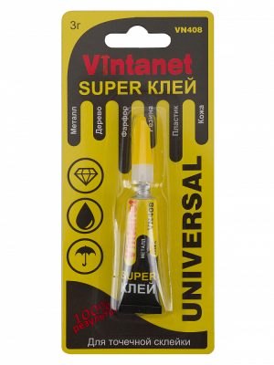 Изображение товара Клей моментальный Vintanet vn408 3 г быстрое склеивание для пластмасс металлов и других материалов