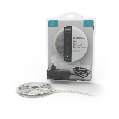 Изображение товара Лента Gauss Basic в комплекте LED 5050/60 12V 10W/m 700lm/m 4000K 10mm IP20 5m