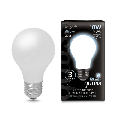 Изображение товара Лампа Gauss LED Filament A60 OPAL E27 10W 860lm 4100К 1/10/40