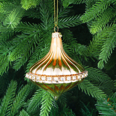 Изображение товара Ёлочная стеклянная игрушка Yancheng Shiny с стразами 10 см Золотистая