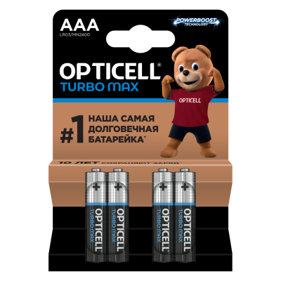 Изображение товара Батарейки Opticell Turbo Max AAA 4 шт щелочные аккумуляторы для устройств Изображение товара Батарейки Opticell Turbo Max AAA 4 шт щелочные аккумуляторы для устройств