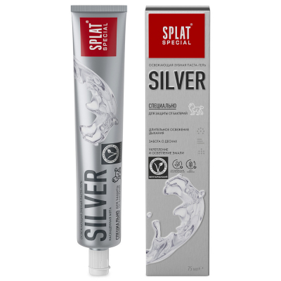 Изображение товара Антибактериальная освежающая зубная паста SPLAT Special SILVER 75 мл без фтора Изображение товара Антибактериальная освежающая зубная паста SPLAT Special SILVER 75 мл без фтора