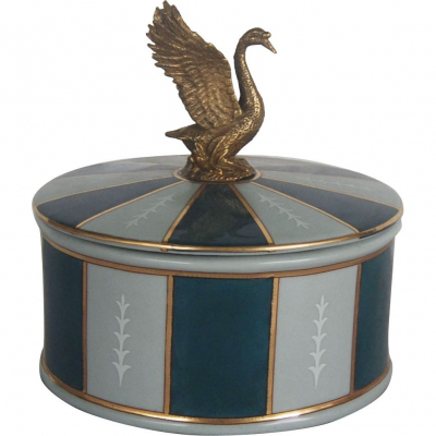 Изображение товара Шкатулка Glasar полосатая с бронзовым лебедем 12х12х12 см