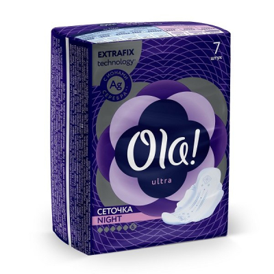 Изображение товара Простые ночные гигиенические прокладки Ola! Ultra Night с ионами серебра 7 шт