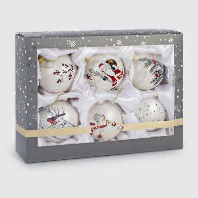 Изображение товара Набор ёлочных игрушек Snow and Stars белый 6 шт праздничные стеклянные шары