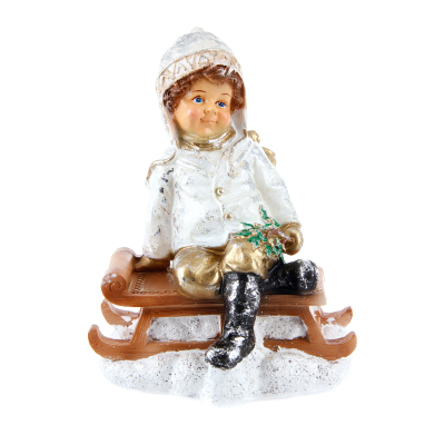 Изображение товара Мальчик на санках 20 см ТПК Полиформ новогодний декоративный сувенир