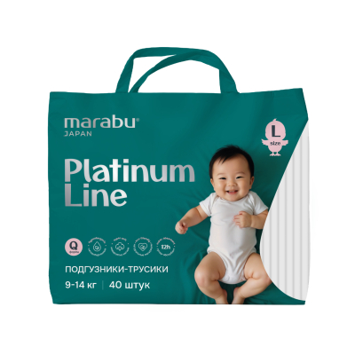 Изображение товара Подгузники-трусики Marabu Platinum L 9-14 кг 40 шт Изображение товара Подгузники-трусики Marabu Platinum L 9-14 кг 40 шт