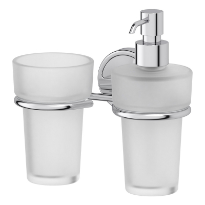 Изображение товара Держатель стакана и дозатора FBS LUX 008 для ванной комнаты, латунь и стекло, хром