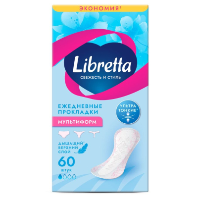 Изображение товара Женские ежедневные прокладки Libretta Свежесть и стиль 60 шт ультратонкие Изображение товара Женские ежедневные прокладки Libretta Свежесть и стиль 60 шт ультратонкие