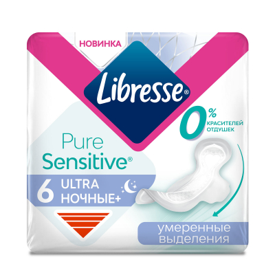 Изображение товара Гигиенические прокладки Libresse Ultra Pure Sensitive Ночные 6 шт ночное использование
