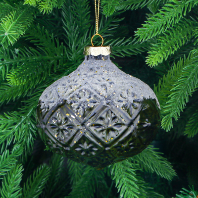 Изображение товара Игрушка ёлочная Yancheng Shiny с зеленым орнаментом 10х9 см