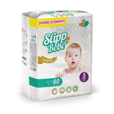 Изображение товара Подгузники Slipp Bebe Jumbo No3 (4-9 кг), 80 шт - комфорт и защита малышу Изображение товара Подгузники Slipp Bebe Jumbo No3 (4-9 кг), 80 шт - комфорт и защита малышу