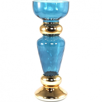 Изображение товара Голубая стеклянная ваза Glasar 15x15x40 см для цветов и декора