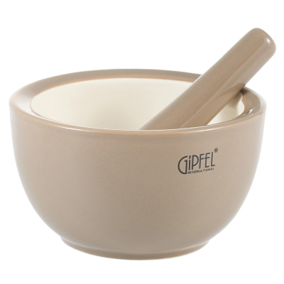 Изображение товара Ступка Gipfel 11,5х6,5 см с пестиком, керамическая, бежевый цвет