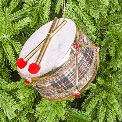 Изображение товара Декор на ёлку James arts барабан белый 17х17х11 см