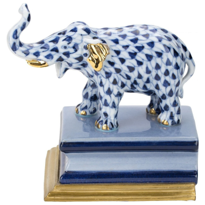 Изображение товара Держатель для книг Glasar слон 18x12x16 см фарфор металл голубой золотистый