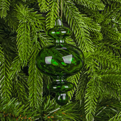 Изображение товара Зеленая стеклянная подвеска елочная ручной работы для праздника