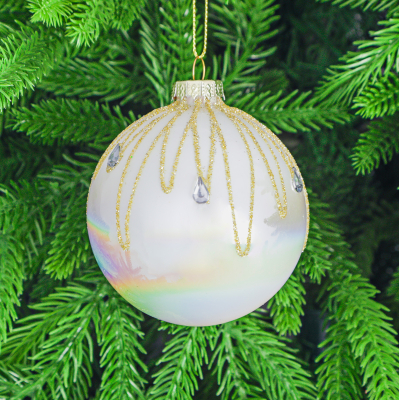 Изображение товара Стеклянная елочная игрушка шар с узором серебристый 8 см Yancheng Shiny