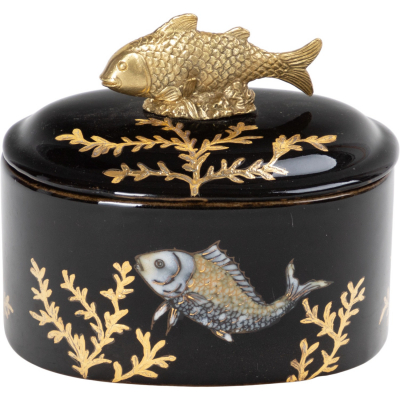 Изображение товара Ручная черная шкатулка Glasar с рыбкой из фарфора и бронзы 12х9х11 см