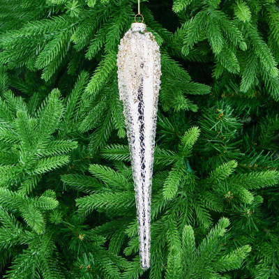 Изображение товара Стеклянная елочная сосулька 6x6x30 см Yancheng Shiny серебристо-золотая