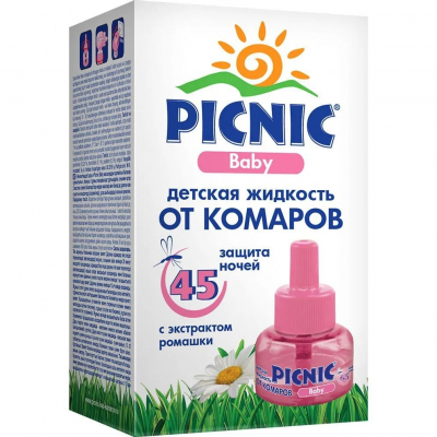 Изображение товара Жидкость от комаров Picnic Baby 45 ночей 30 мл для защиты детей в помещении Изображение товара Жидкость от комаров Picnic Baby 45 ночей 30 мл для защиты детей в помещении