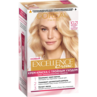 Изображение товара Краска для волос L'Oreal Excellence Creme 10. 21 светло-светло русый перламутровый Изображение товара Краска для волос L'Oreal Excellence Creme 10. 21 светло-светло русый перламутровый