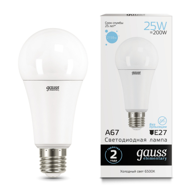 Изображение товара Лампа Gauss LED Elementary A67 25W E27 6500K светодиодная для офиса и дома Изображение товара Лампа Gauss LED Elementary A67 25W E27 6500K светодиодная для офиса и дома