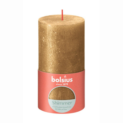 Изображение товара Декоративная свеча Bolsius Rustic Metallic Shimmer 13x6,8 см золотая