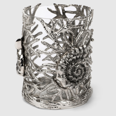Изображение товара Ваза-подсвечник Universal Ark Hurricane L серебристая декоративная из стекла и алюминия