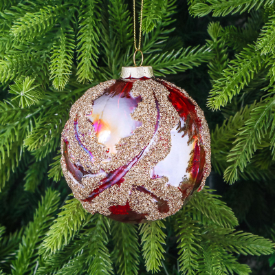 Изображение товара Шар Yancheng Shiny стеклянный с золотистым узором 10 см