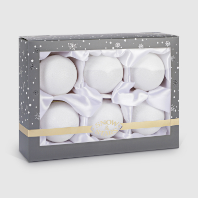 Изображение товара Набор ёлочных шаров Snow and Stars белые с присыпкой D80 мм 6 шт