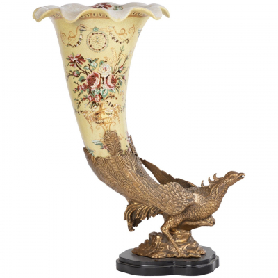 Изображение товара Ваза Wah Luen Handicraft рог 38 см из фарфора и бронзы с мультиколор дизайном