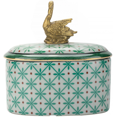 Изображение товара Шкатулка Glasar с лебедем зеленая 13х9х12 см - изящный интерьерный аксессуар