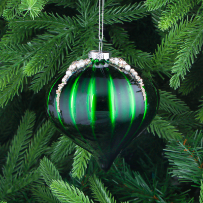 Изображение товара Игрушка ёлочная Yancheng Shiny зелёная с бисером 10 см