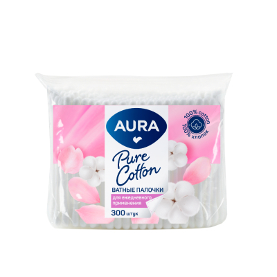 Изображение товара Палочки ватные Aura Beauty 300 шт в пакете для ухода и гигиены