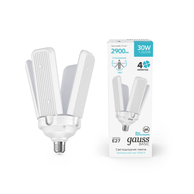 Изображение товара Светодиодная лампа Gauss BASIC 30W 4000K E27 КЛЕВЕР-4 для дома и улицы