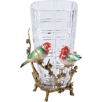 Изображение товара Ваза Glasar с птичками 21х19х27 см стекло фарфор бронза hgl490 Изображение товара Ваза Glasar с птичками 21х19х27 см стекло фарфор бронза hgl490
