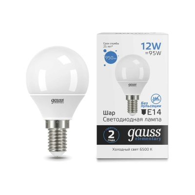 Изображение товара Лампа Gauss Elementary Шар 12W 950lm 6500K Е14 LED 
