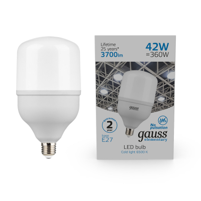 Изображение товара Лампа LED Gauss Elementary T120 E27 42W 3700lm 6500K для больших помещений Изображение товара Лампа LED Gauss Elementary T120 E27 42W 3700lm 6500K для больших помещений