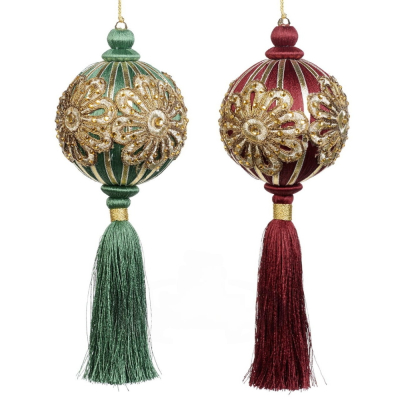 Изображение товара Игрушка ёлочная Goodwill шар бургунди, зелёный с кисточкой в ассортименте 10 см