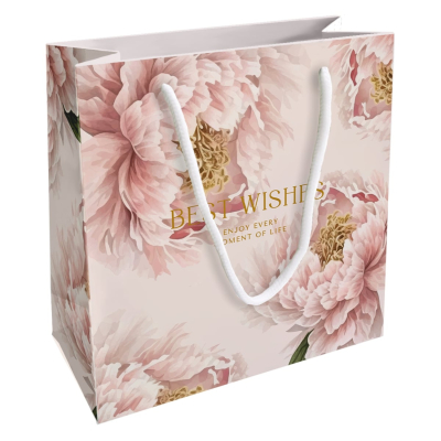 Изображение товара Подарочный пакет Be Smart Peony персиковый 20х20 см яркая печать