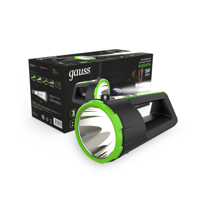 Изображение товара Фонарь Gauss GFL701 прожекторный 5W 280lm LED, 2 в 1, power bank, черный или зеленый