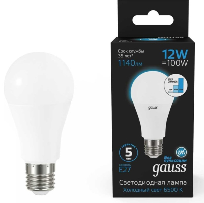Изображение товара Лампа Gauss A60 12W 1140lm 6500 K Е27 шаг. диммирование LED
