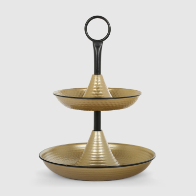 Изображение товара Декоративное двухъярусное блюдо Dekor pap 25x25x35,5 см Золотой Черный металл